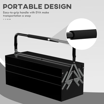 3 Tier 5 Tray Professional Portable Metal Toolbox 56x20x34cm - Black