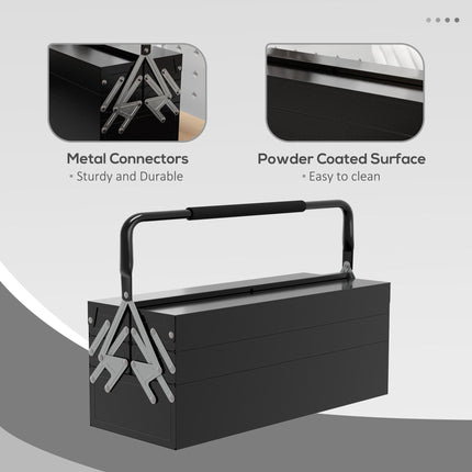 3 Tier 5 Tray Professional Portable Metal Toolbox 56x20x34cm - Black