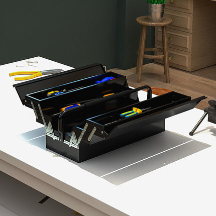 3 Tier 5 Tray Professional Portable Metal Toolbox 56x20x34cm - Black