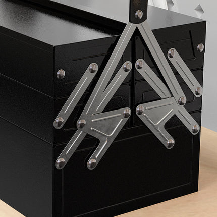3 Tier 5 Tray Professional Portable Metal Toolbox 56x20x34cm - Black