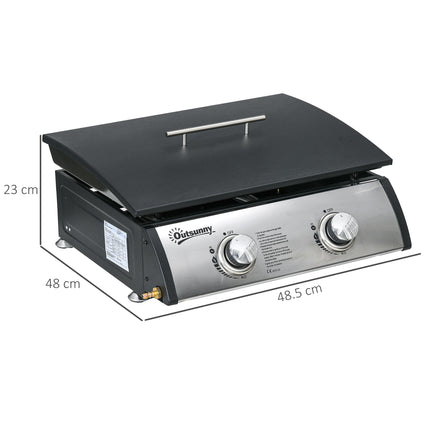 Portable Tabletop Gas Plancha Grill with Dual Burners and Non-Stick Enamel Plate - Black