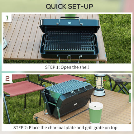 Foldable Mini Charcoal Barbecue Grill with Handle - Black