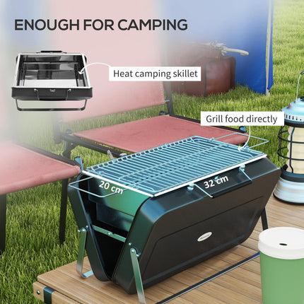 Foldable Mini Charcoal Barbecue Grill with Handle - Black