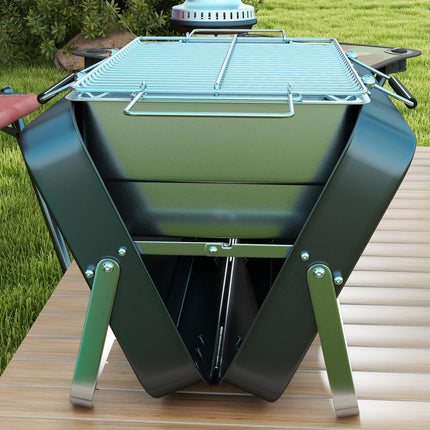 Foldable Mini Charcoal Barbecue Grill with Handle - Black
