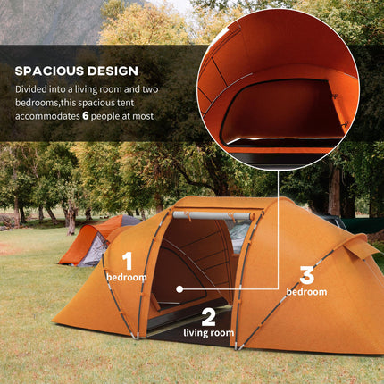 4 to 6 Person Family Camping Tent with UV Protection - Orange