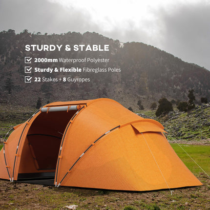 4 to 6 Person Family Camping Tent with UV Protection - Orange