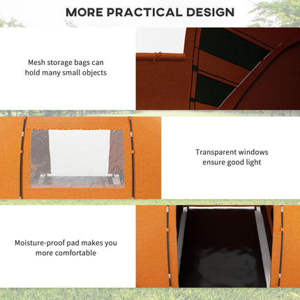 4 to 6 Person Family Camping Tent with UV Protection - Orange