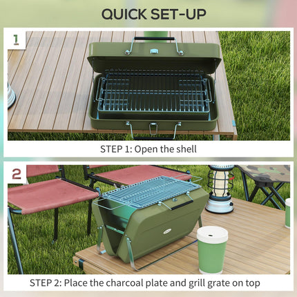 Foldable Suitcase Mini Charcoal Barbecue Grill BBQ - Green