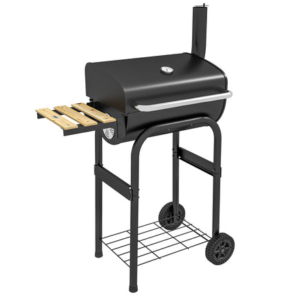 Outdoor Wheeled Charcoal BBQ Grill Trolley with Adjustable Heat Control - Black