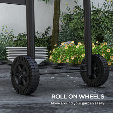 Outdoor Wheeled Charcoal BBQ Grill Trolley with Adjustable Heat Control - Black