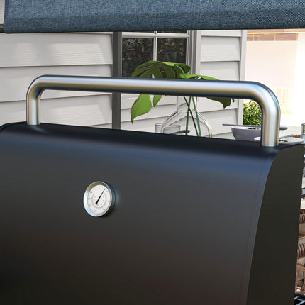 Outdoor Wheeled Charcoal BBQ Grill Trolley with Adjustable Heat Control - Black