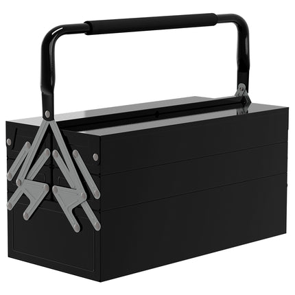 3 Tier 5 Tray Metal Toolbox 45x22.5x34.5cm Portable with Carry Handle - Black