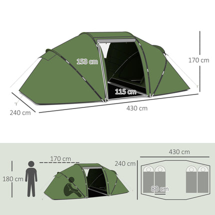 4-6 Person Tunnel Tent with UV Protection and Waterproof Polyester - Dark Green