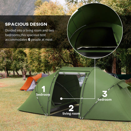 4-6 Person Tunnel Tent with UV Protection and Waterproof Polyester - Dark Green