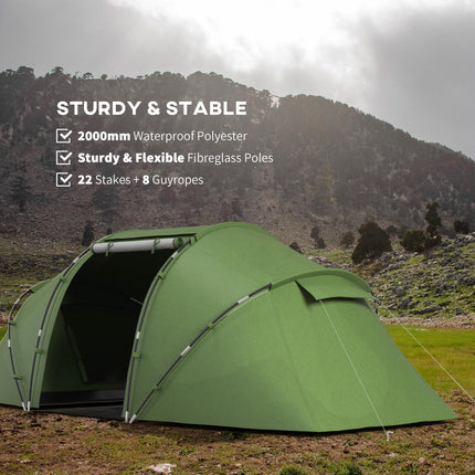 4-6 Person Tunnel Tent with UV Protection and Waterproof Polyester - Dark Green