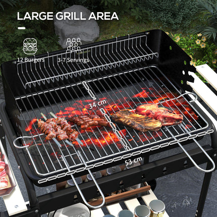 Charcoal Barbecue Grill with Adjustable Height & Ash Catcher Portable BBQ Trolley - Black