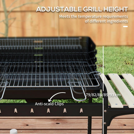 Charcoal Barbecue Grill with Adjustable Height & Ash Catcher Portable BBQ Trolley - Black
