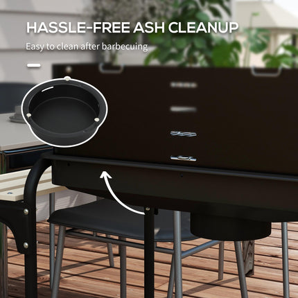 Charcoal Barbecue Grill with Adjustable Height & Ash Catcher Portable BBQ Trolley - Black