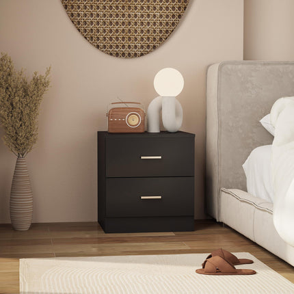 Modern Bedside Table, Beside Cabinet with 2 Drawers, for Bedroom, Living Room, Black