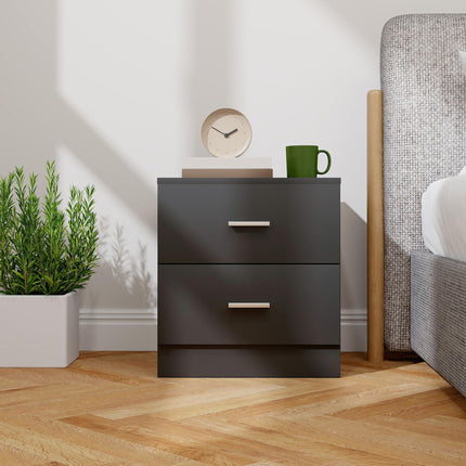 Modern Bedside Table, Beside Cabinet with 2 Drawers, for Bedroom, Living Room, Black