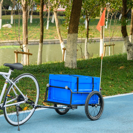 Steel Bike Cargo Trailer with 65L Storage Box, Foldable Frame, 40KG Load Capacity - Blue