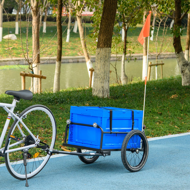Steel Bike Cargo Trailer with 65L Storage Box, Foldable Frame, 40KG Load Capacity - Blue