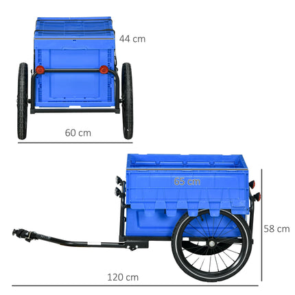 Steel Bike Cargo Trailer with 65L Storage Box, Foldable Frame, 40KG Load Capacity - Blue
