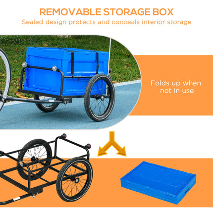 Steel Bike Cargo Trailer with 65L Storage Box, Foldable Frame, 40KG Load Capacity - Blue