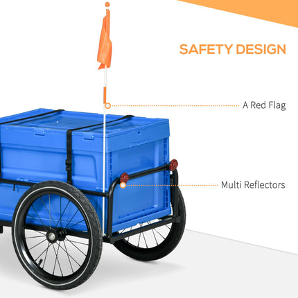Steel Bike Cargo Trailer with 65L Storage Box, Foldable Frame, 40KG Load Capacity - Blue