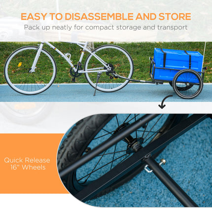 Steel Bike Cargo Trailer with 65L Storage Box, Foldable Frame, 40KG Load Capacity - Blue