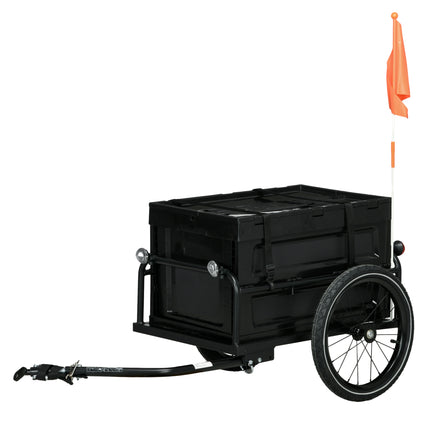 Steel Bike Cargo Trailer with 65L Storage Box, Foldable Frame, 40KG Load Capacity - Black