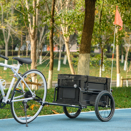 Steel Bike Cargo Trailer with 65L Storage Box, Foldable Frame, 40KG Load Capacity - Black