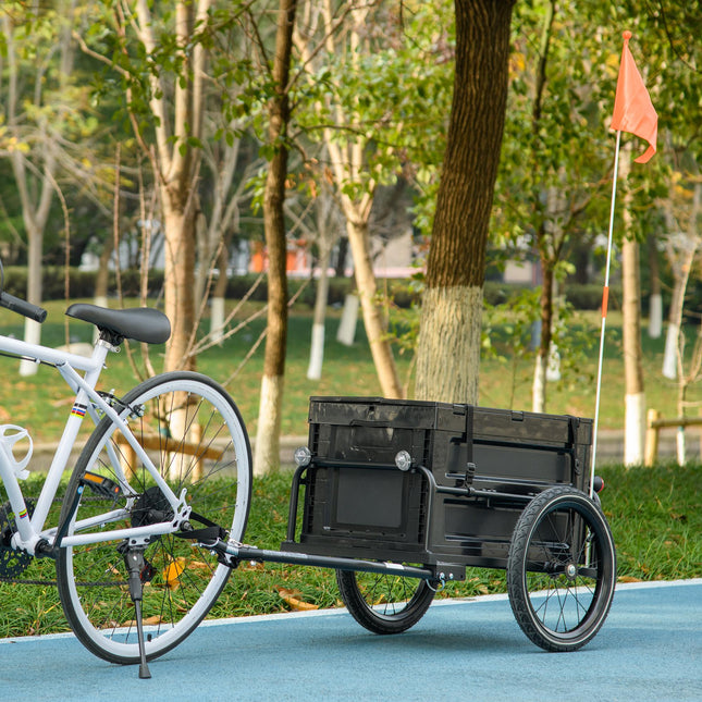 Steel Bike Cargo Trailer with 65L Storage Box, Foldable Frame, 40KG Load Capacity - Black