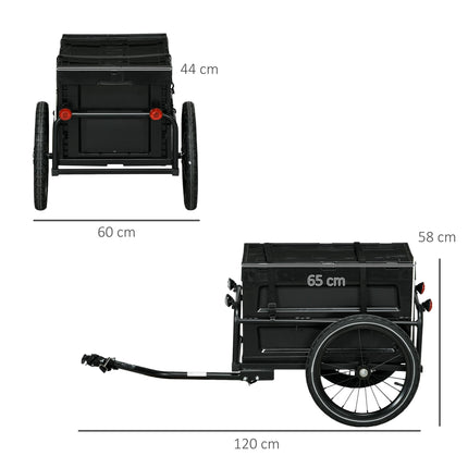 Steel Bike Cargo Trailer with 65L Storage Box, Foldable Frame, 40KG Load Capacity - Black