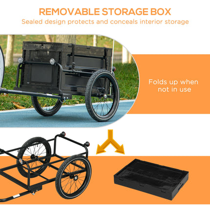 Steel Bike Cargo Trailer with 65L Storage Box, Foldable Frame, 40KG Load Capacity - Black