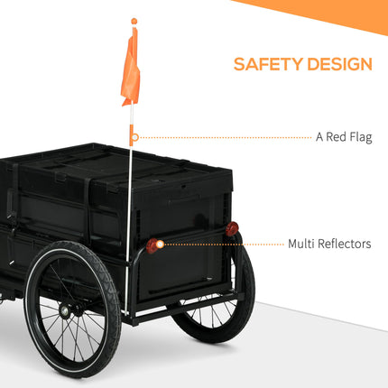 Steel Bike Cargo Trailer with 65L Storage Box, Foldable Frame, 40KG Load Capacity - Black