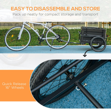 Steel Bike Cargo Trailer with 65L Storage Box, Foldable Frame, 40KG Load Capacity - Black
