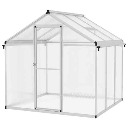 6 x 6ft Aluminium Polycarbonate Greenhouse Set with Rain Gutters - Clear
