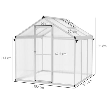 6 x 6ft Aluminium Polycarbonate Greenhouse Set with Rain Gutters - Clear