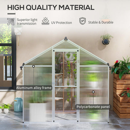 6 x 6ft Aluminium Polycarbonate Greenhouse Set with Rain Gutters - Clear