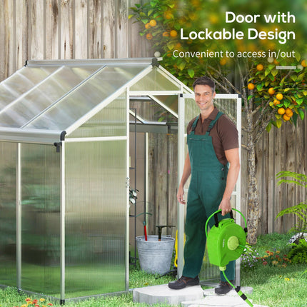 6 x 6ft Aluminium Polycarbonate Greenhouse Set with Rain Gutters - Clear