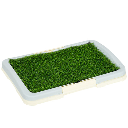 Portable Puppy Training Pad with Artificial Grass, Grid Panel & Tray 46.5 x 34cm - Blue White Green
