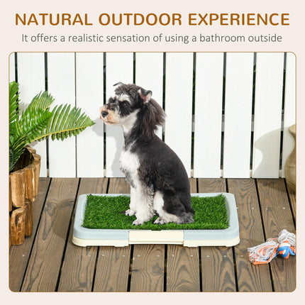Portable Puppy Training Pad with Artificial Grass, Grid Panel & Tray 46.5 x 34cm - Blue White Green
