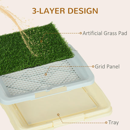 Portable Puppy Training Pad with Artificial Grass, Grid Panel & Tray 46.5 x 34cm - Blue White Green