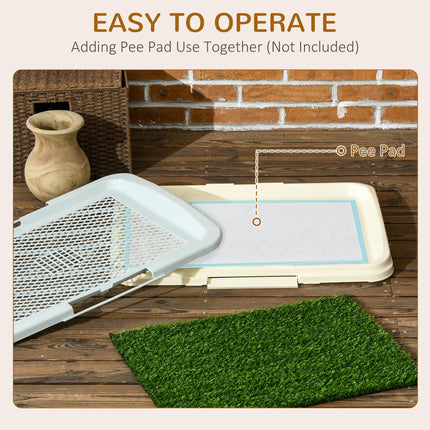 Portable Puppy Training Pad with Artificial Grass, Grid Panel & Tray 46.5 x 34cm - Blue White Green