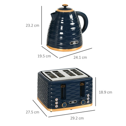Rapid Boil 1.7L Kettle and 4 Slice Toaster Set - Blue