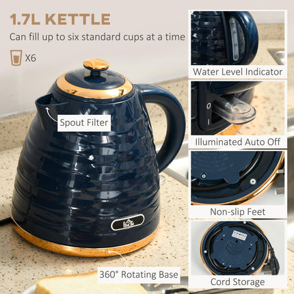Rapid Boil 1.7L Kettle and 4 Slice Toaster Set - Blue