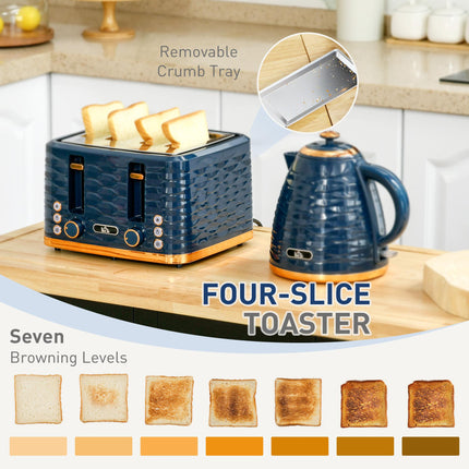 Rapid Boil 1.7L Kettle and 4 Slice Toaster Set - Blue