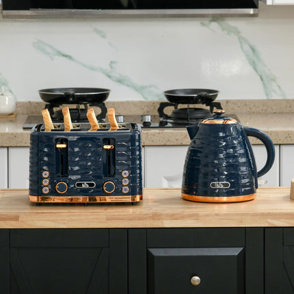 Rapid Boil 1.7L Kettle and 4 Slice Toaster Set - Blue