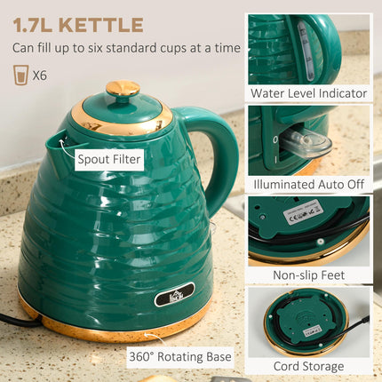 Rapid Boil 1.7L Kettle and 4 Slice Toaster Set - Green